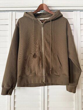 Brandy Melville John Galt Brown Christy Zip-up Hoodie Olive Green Cotton